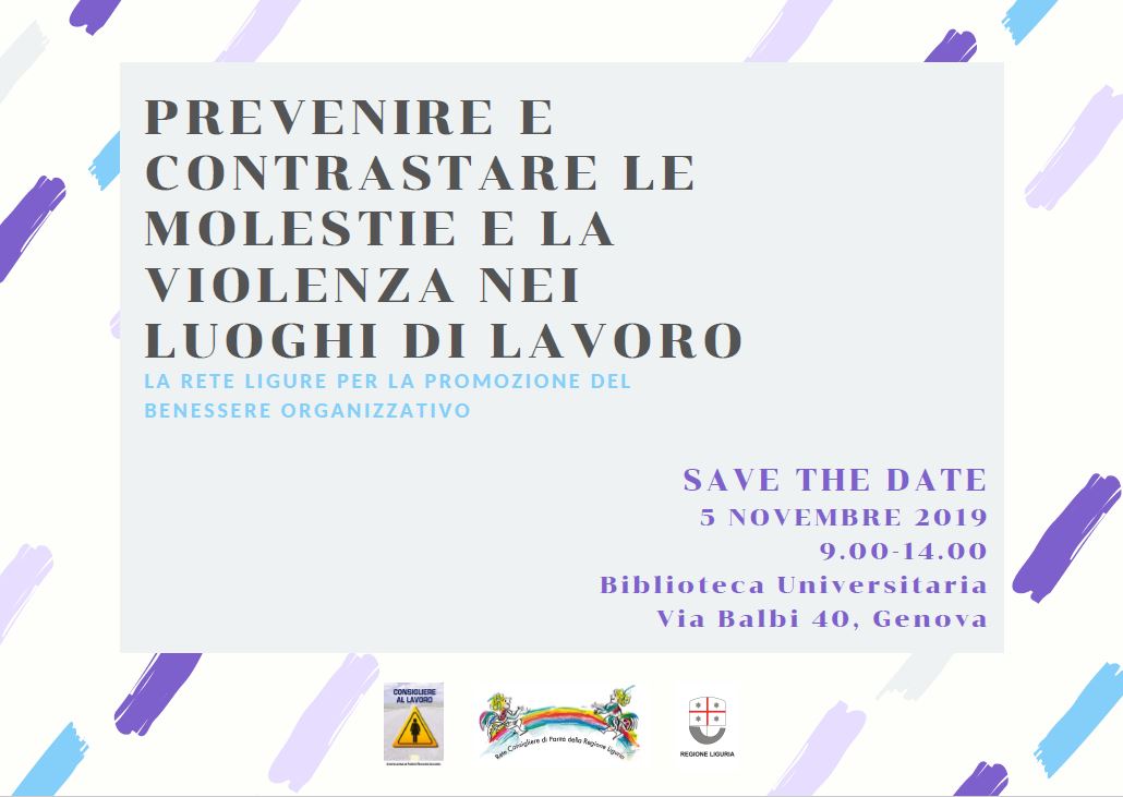 SAVE THE DATE 5 NOVEMBRE 2019 SEMINARIO ANTI MOLESTIE